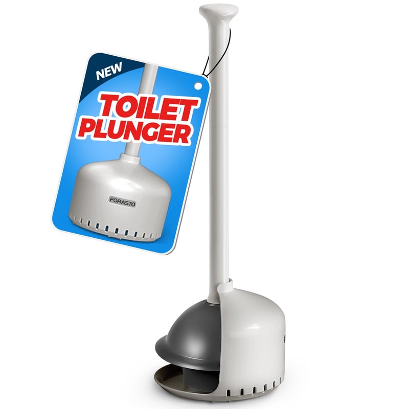 FORASTO Toilet Plunger with Holder,Plungers for Bathroom with Holder,Plunger with Cover,Bathroom Decor,Bathroom Accessories,Toilet Bowl Cleaners,Light Grey - Image 1